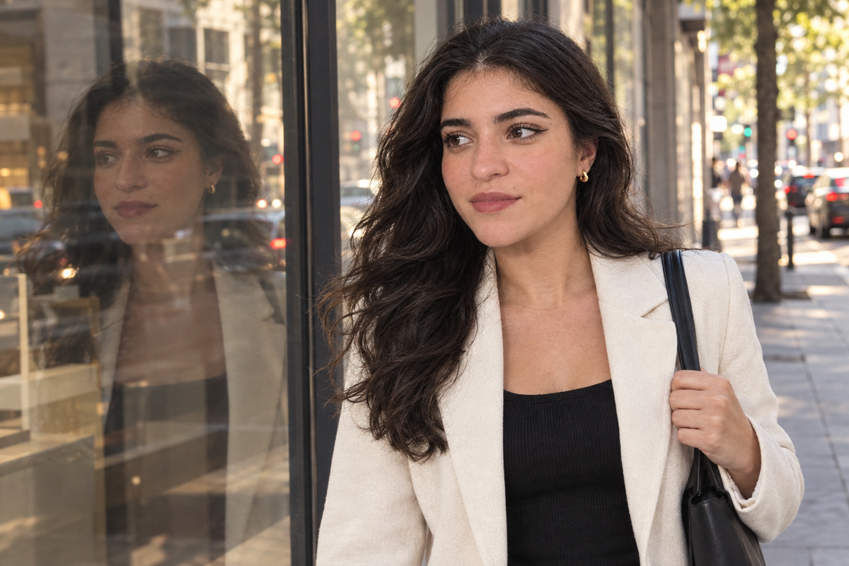 Sara en la ciudad, sin gafas